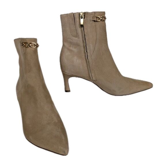 27 EDIT Naturalizer Beige Frida Suede Leather Ankle Bootie Pointed Toe Women's 6 - Picture 1 of 8